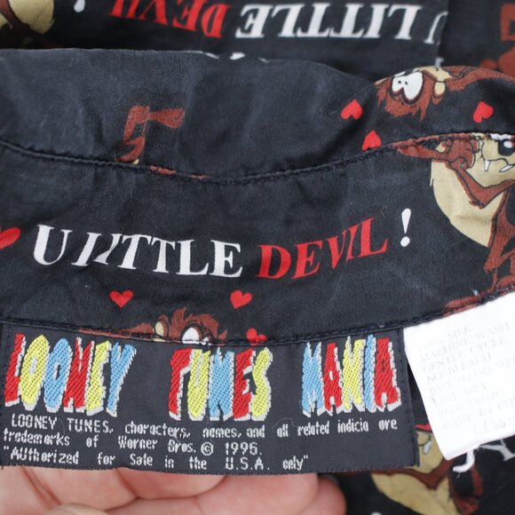Vintage 90s Looney Tunes Mania Shirt Mens Large U LITTLE DEVIL Silk Taz all over - Picture 9 of 12